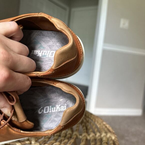 OluKai Men's Lae'ahi Lī 'Ili Leather Lace Up Sneakers- Fox Tan Brown - US 8 - Picture 6 of 10